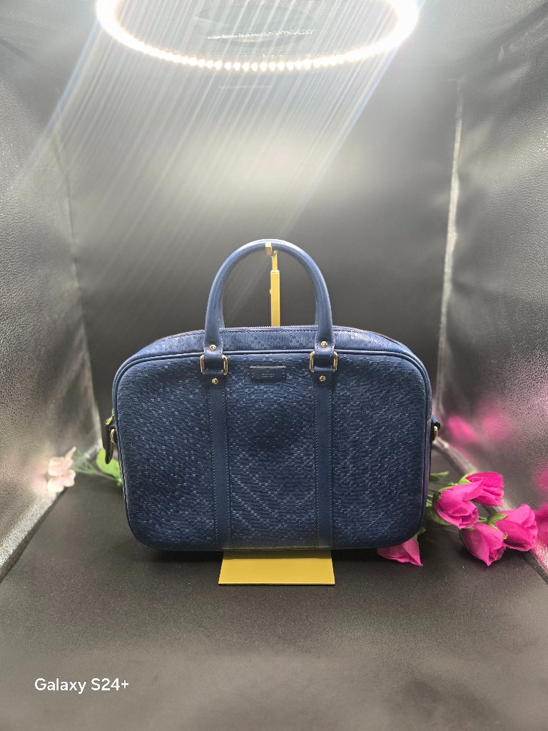 Authentic Gucci Diamante Blue Leather Briefcase Business Laptop Bag